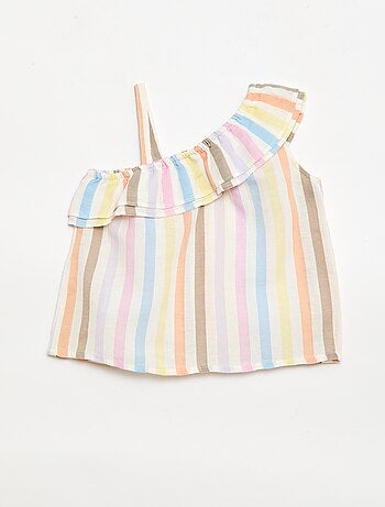 Top asymétrique à bretelles avec volants