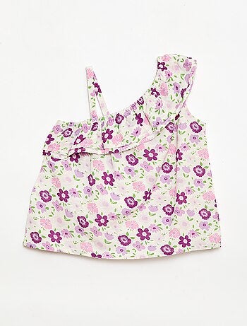 Top asymétrique à bretelles avec volants