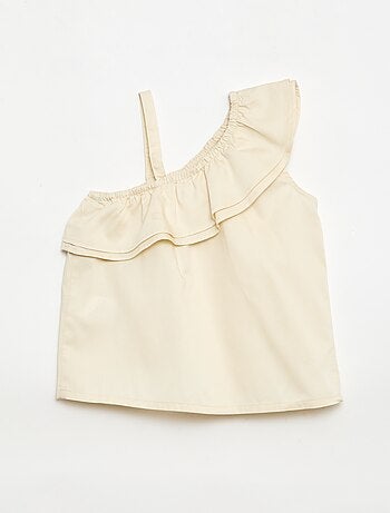 Top asymétrique à bretelles et col à volants