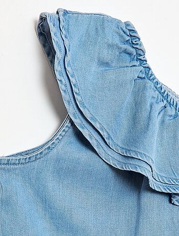 Top asymétrique à bretelles et col à volants