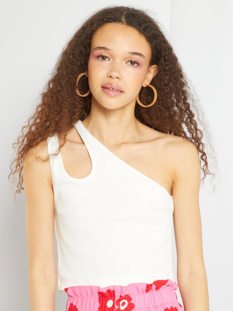 Top asymétrique côtelé blanc - Kiabi