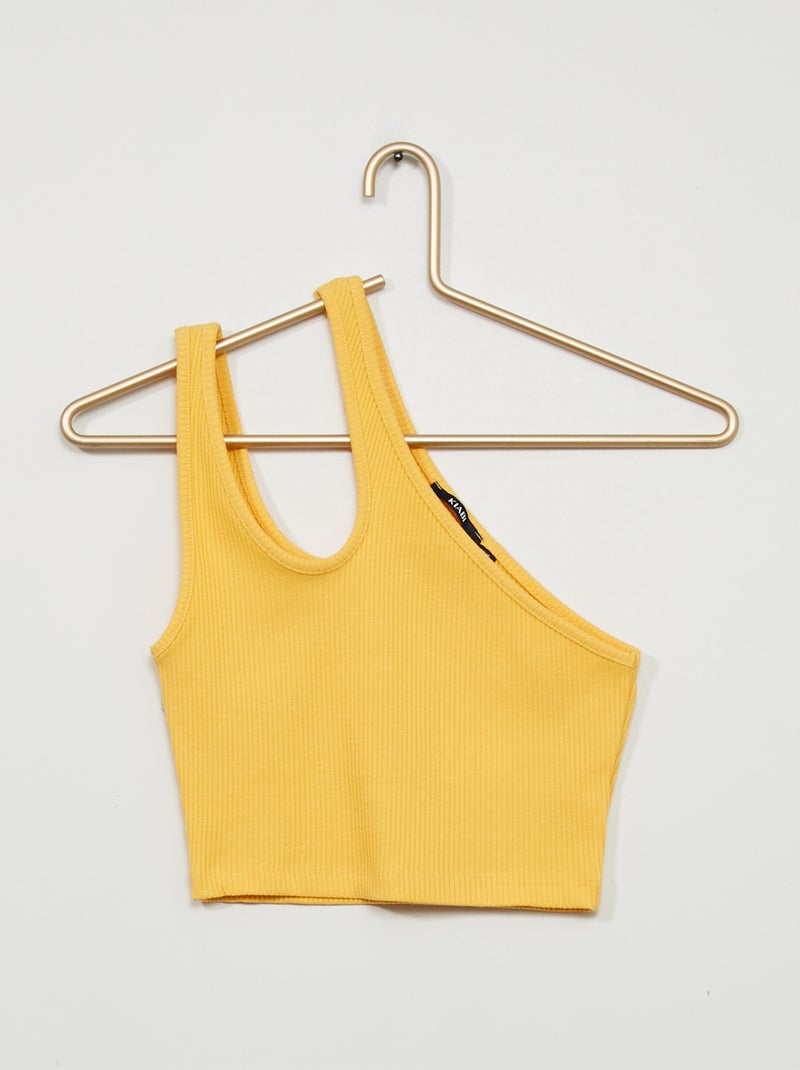Top asymétrique côtelé Jaune - Kiabi