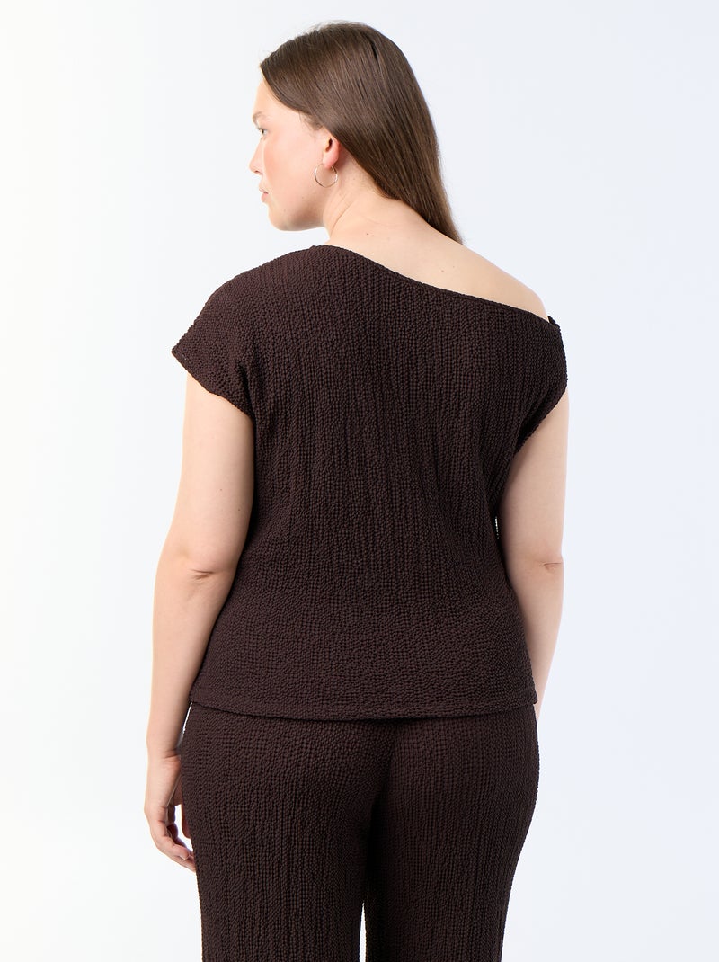 Top asymétrique en maille crinkle avec bijou doré Marron - Kiabi