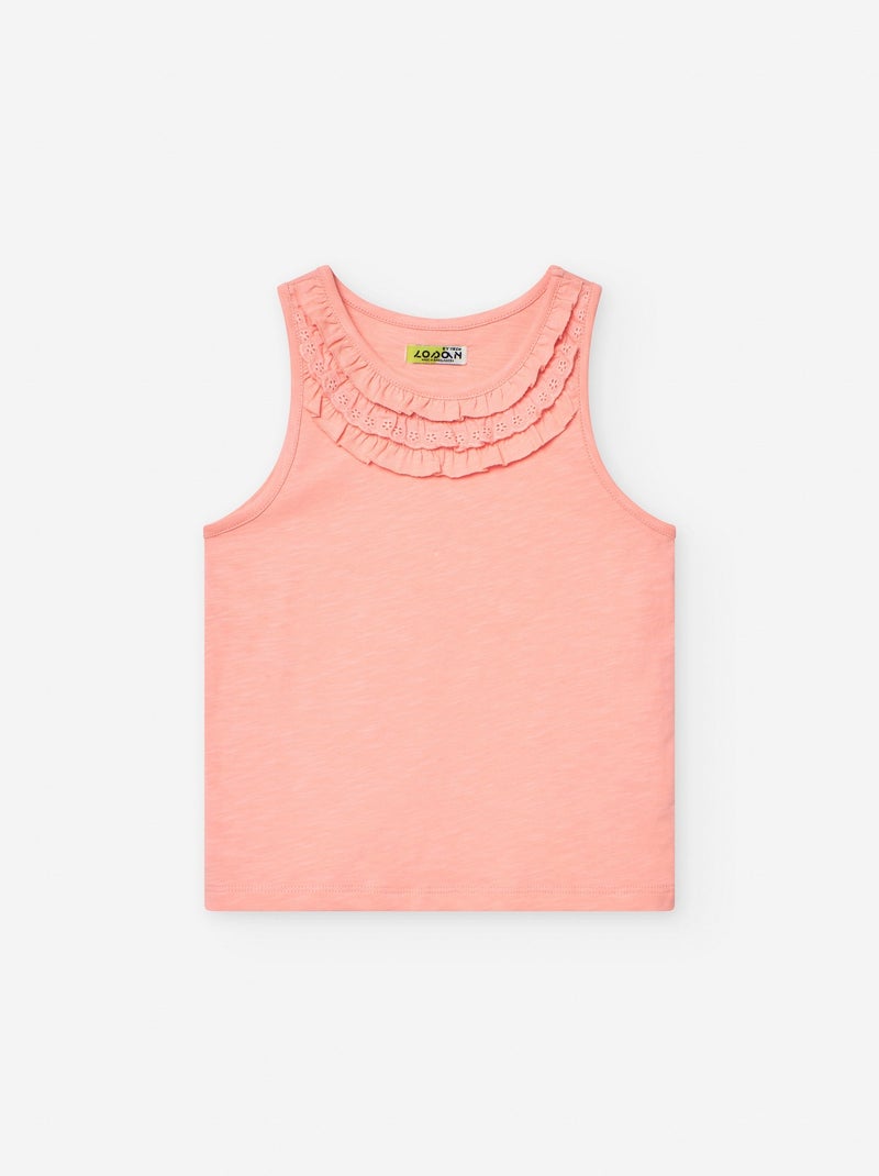 Top avec Volants et Broderie Anglaise Corail/Turquoise/Crème - Kiabi