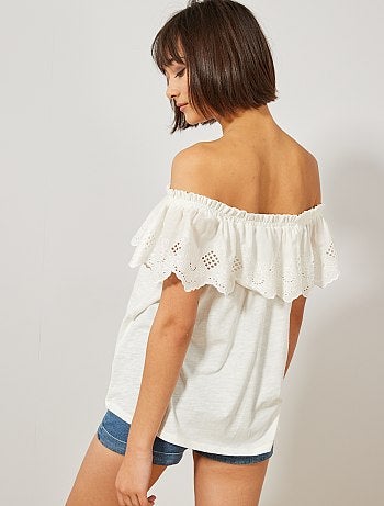 Top bardot à broderie anglaise - Kiabi