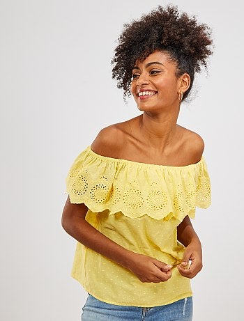 Top bardot à broderie anglaise - Kiabi