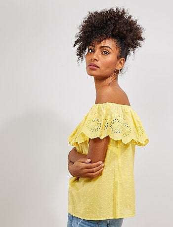 Top bardot à broderie anglaise - Kiabi