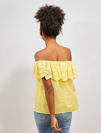 Top bardot à broderie anglaise - Kiabi