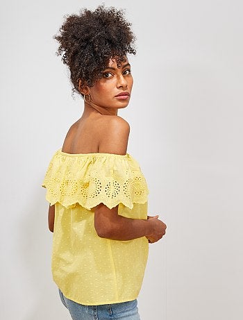 Top bardot à broderie anglaise - Kiabi