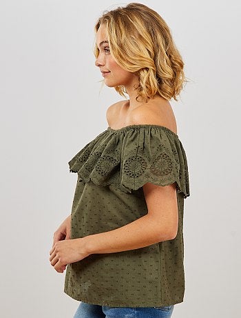Top bardot à broderie anglaise - Kiabi