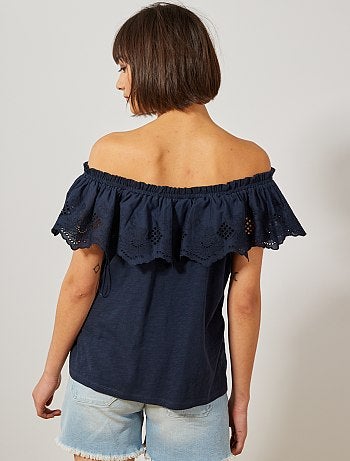 Top bardot à broderie anglaise - Kiabi