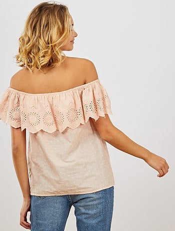 Top bardot à broderie anglaise - Kiabi