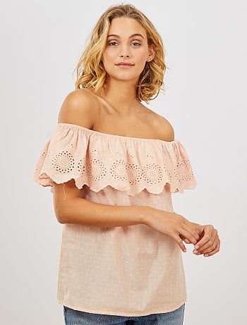 Top bardot à broderie anglaise - Kiabi