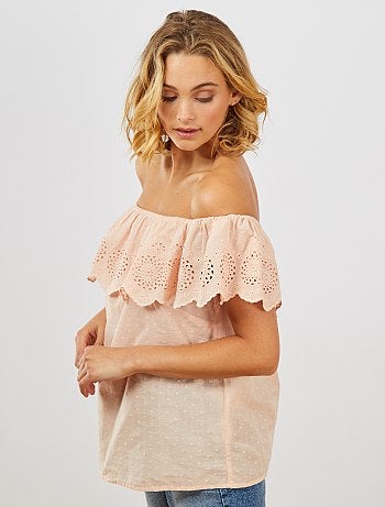 Top bardot à broderie anglaise - Kiabi