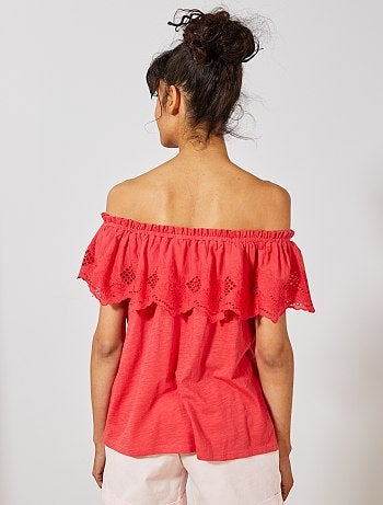 Top bardot à broderie anglaise - Kiabi