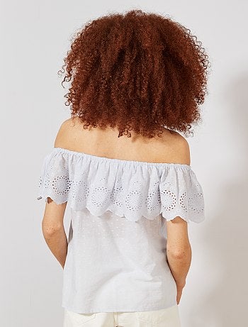 Top bardot plumetis et broderie anglaise - Kiabi