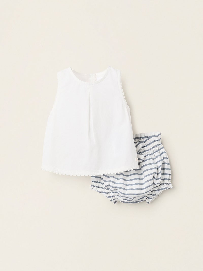 Top + Bloomer en Coton à Rayures Blanc - Kiabi