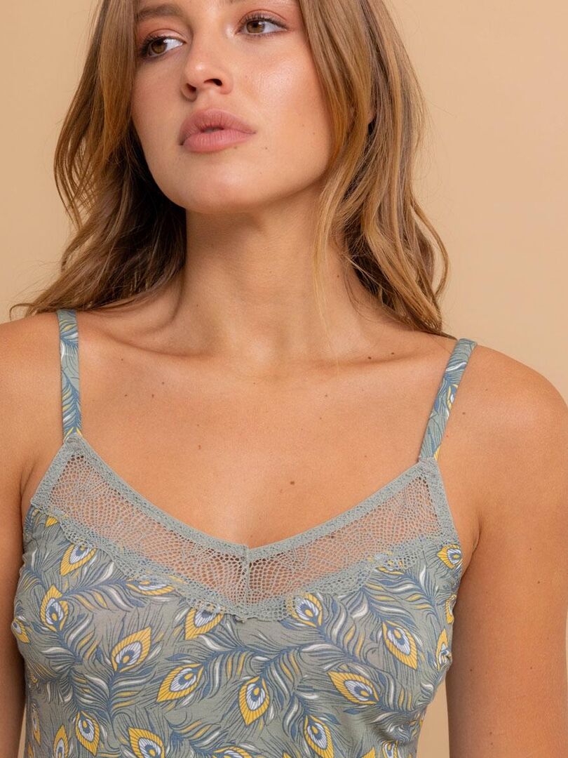 Top à Bretelles Caroll - Imprimé Fleurs Orange - Taille L - Occasion Très Bon état - Style Basique