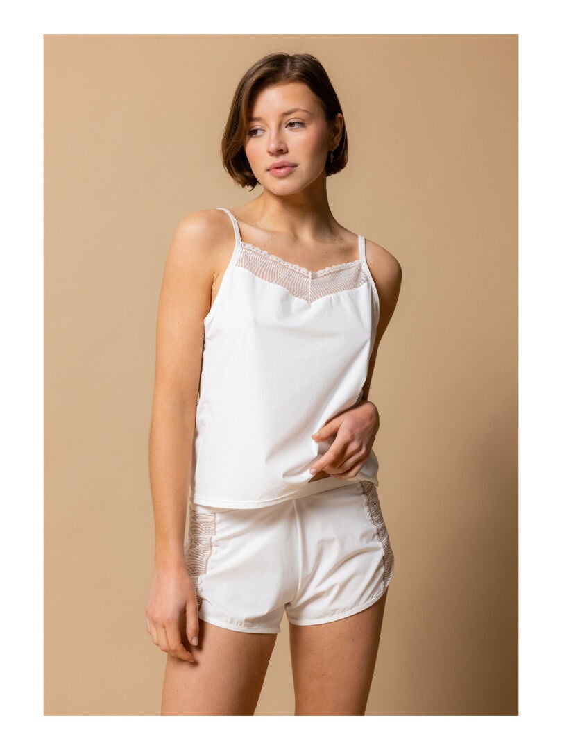 Top uni en voile à bretelles et bijou - Blanc