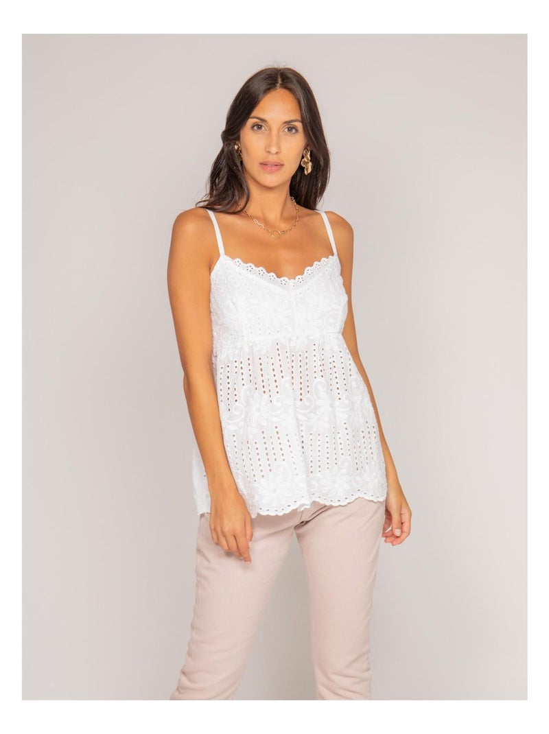 Top broderies anglaises FEVE Blanc - Kiabi