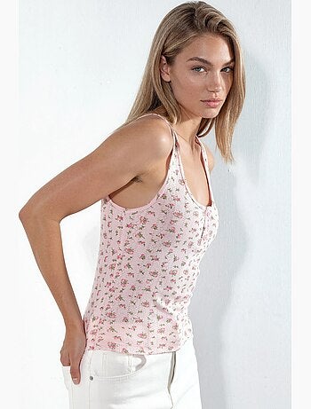 Top cami fleuri à boutons busem