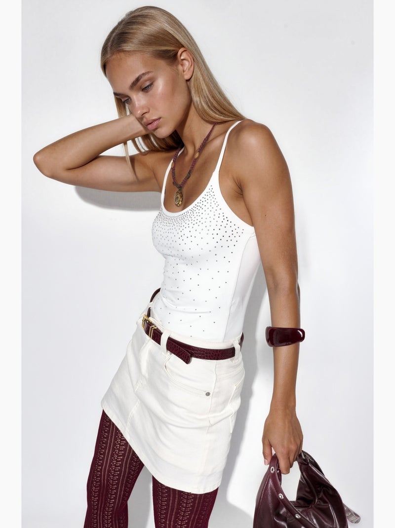 Top caraco court ajusté à sequins busem Blanc - Kiabi