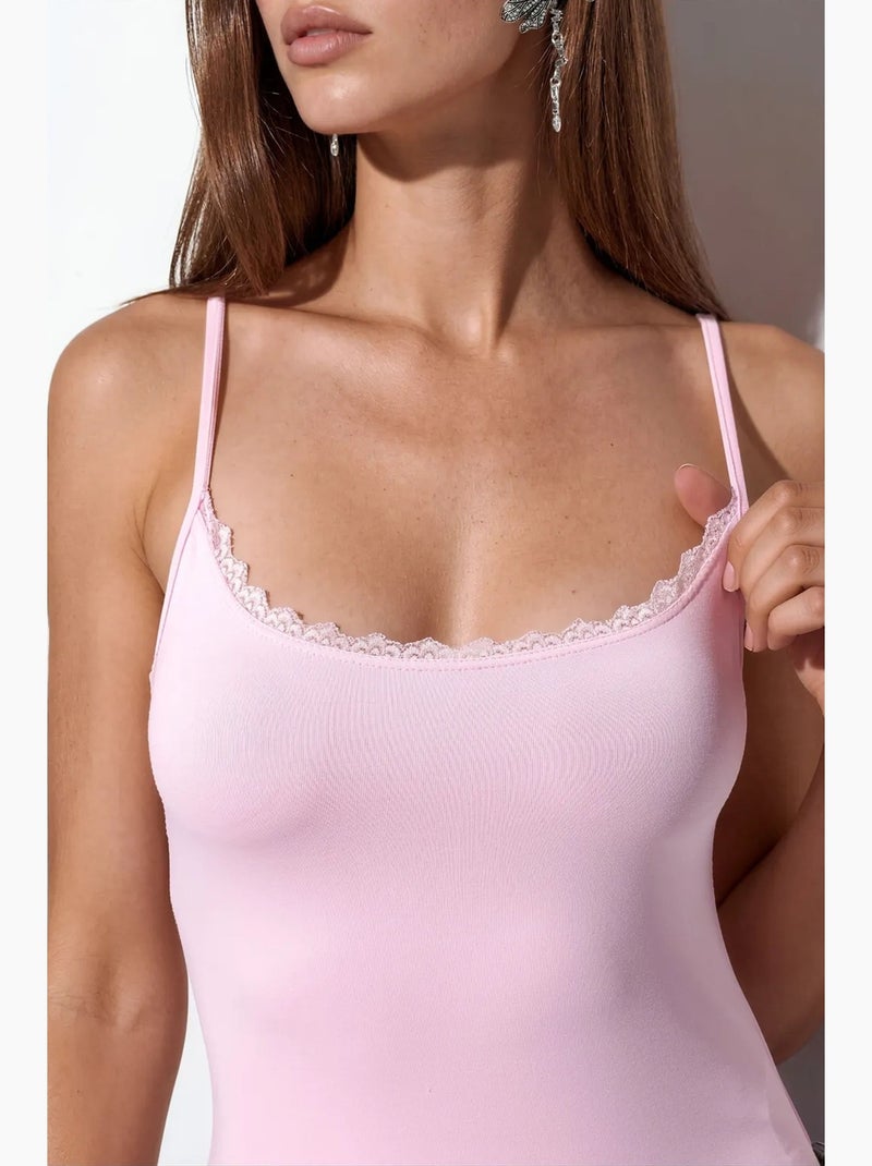 Top caraco court ajusté en dentelle busem Rose - Kiabi