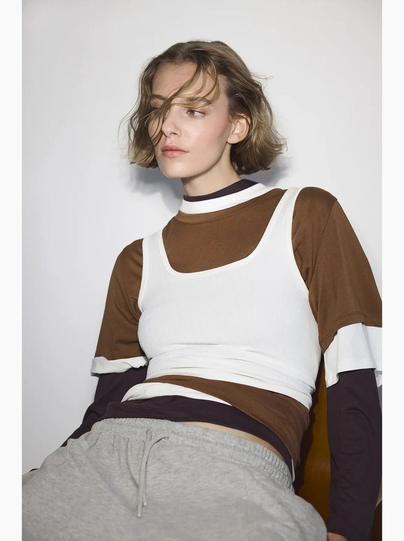 Top col carré sans coutures penti Blanc cassé - Kiabi