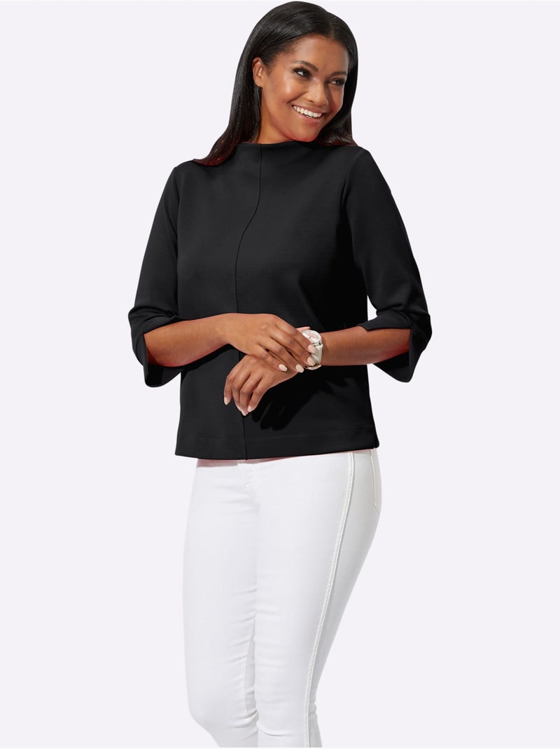 Top col montant et manches trois quarts unicolore - taille standard - witt Noir - Kiabi
