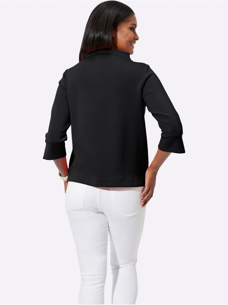Top col montant et manches trois quarts unicolore - taille standard - witt Noir - Kiabi