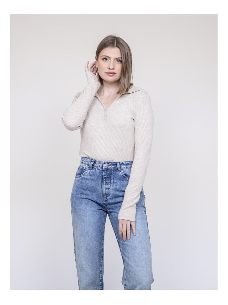 Top col polo FRANINA Ecru - Kiabi