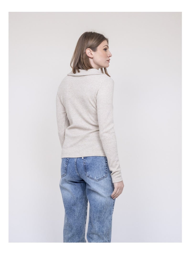 Top col polo FRANINA Ecru - Kiabi