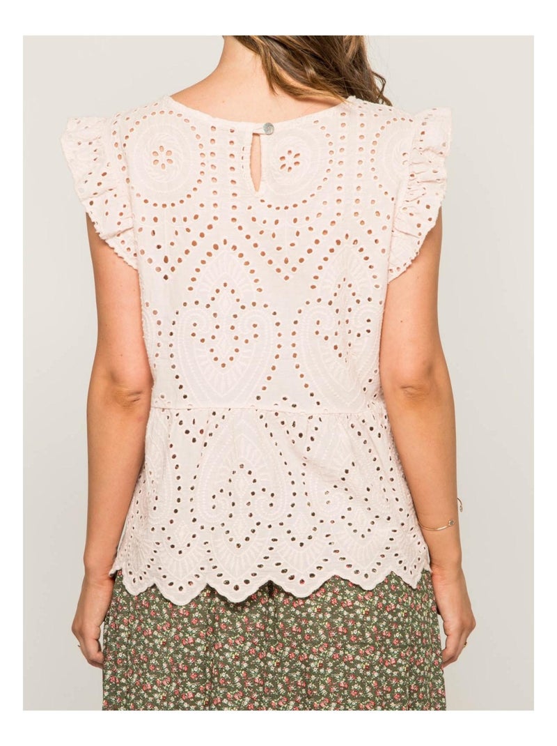 Top col rond broderies anglaises FOUE Rose - Kiabi