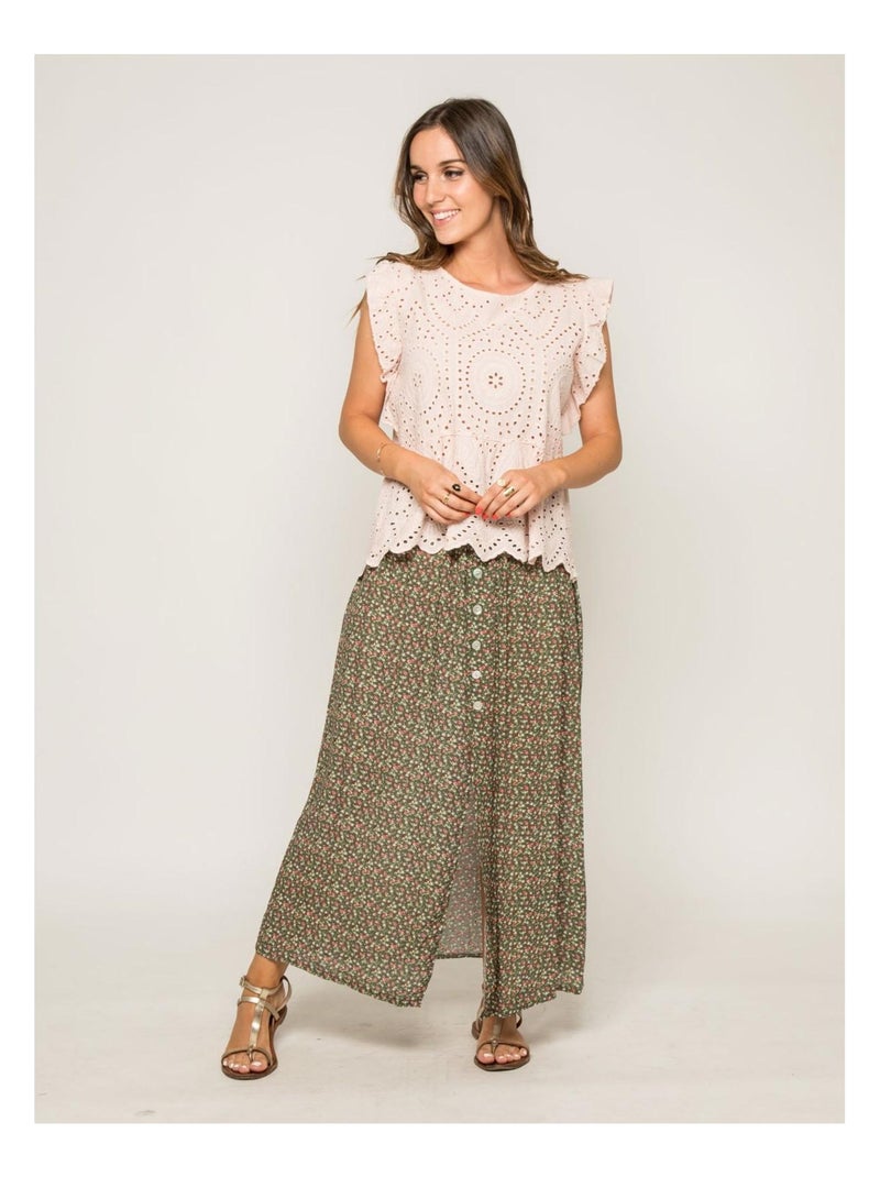 Top col rond broderies anglaises FOUE Rose - Kiabi