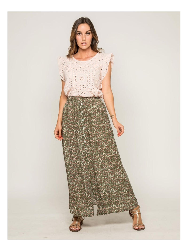 Top col rond broderies anglaises FOUE Rose - Kiabi