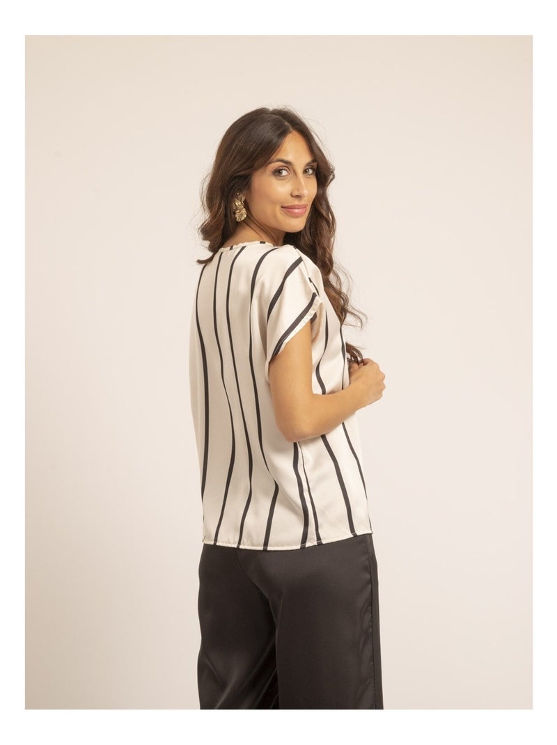 Top col rond rayures FIDJI Ecru - Kiabi