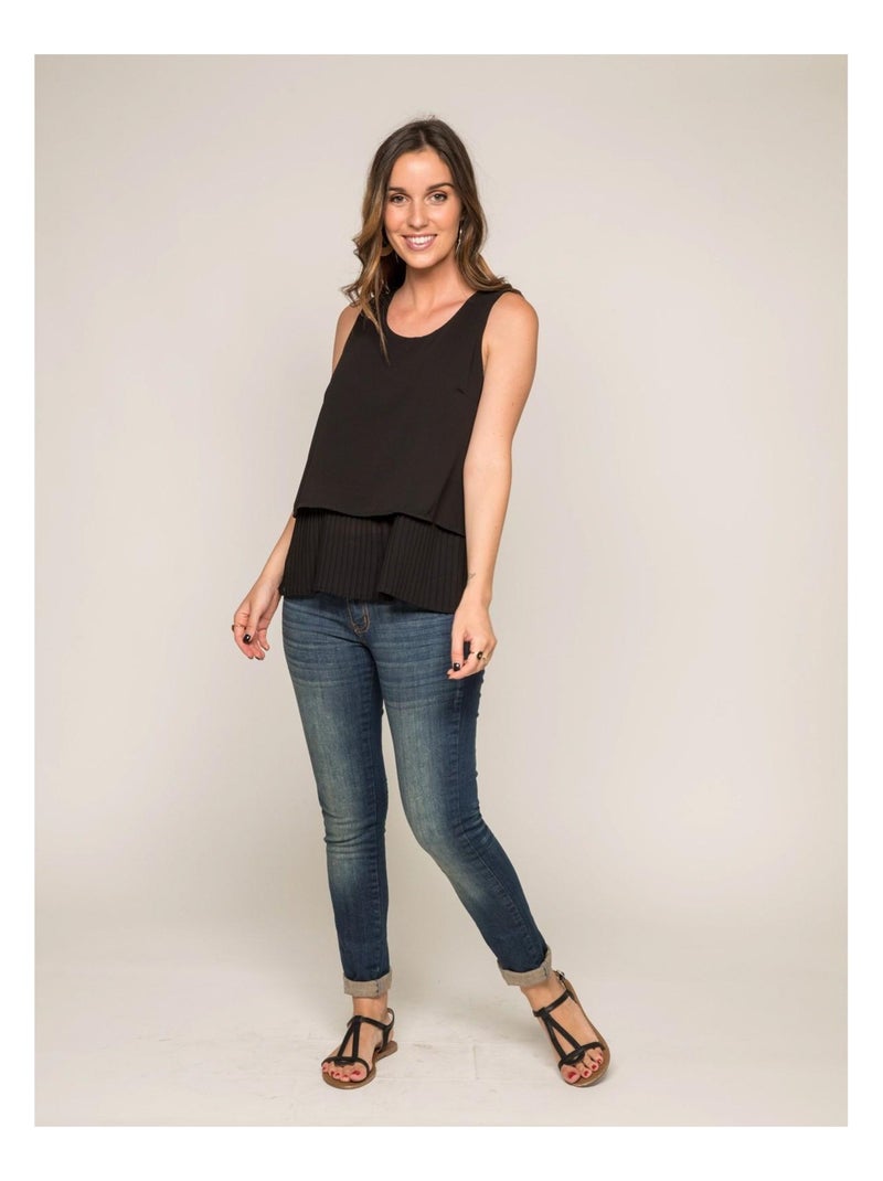 Top col rond tissu plissé FALBA Noir - Kiabi