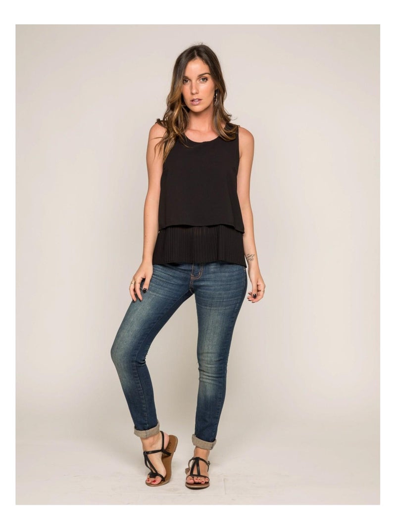 Top col rond tissu plissé FALBA Noir - Kiabi