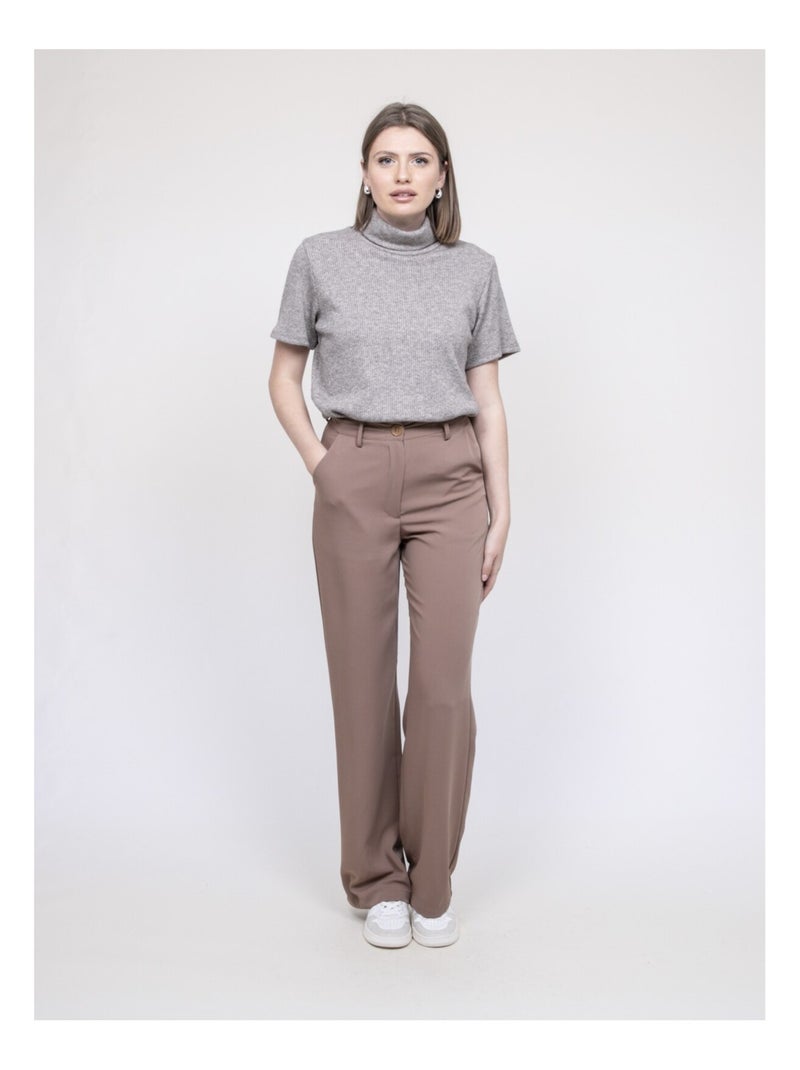 Top col roulé manche courte FORTUNA Beige - Kiabi