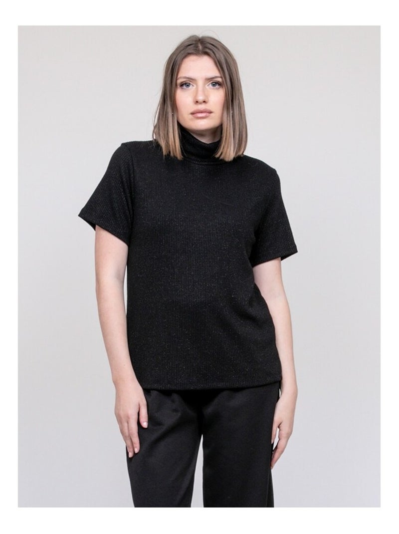 Top col roulé manche courte FORTUNA Noir - Kiabi