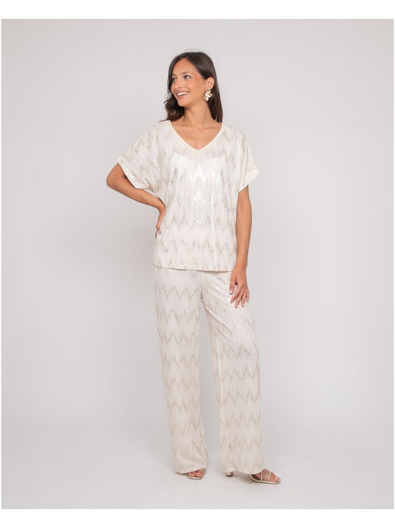 Top col v motifs FERIDE Blanc - Kiabi