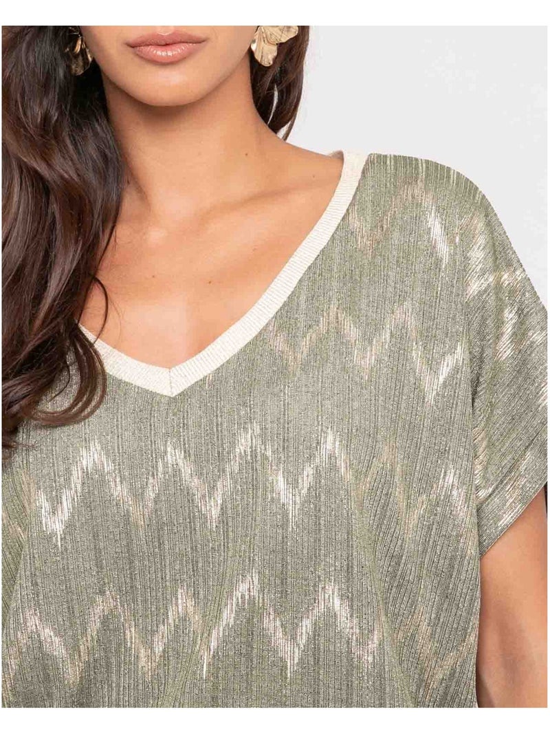 Top col v motifs FERIDE Kaki - Kiabi