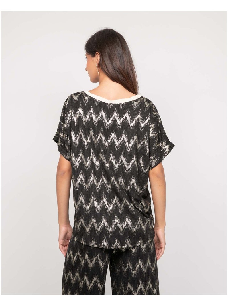 Top col v motifs FERIDE Noir - Kiabi