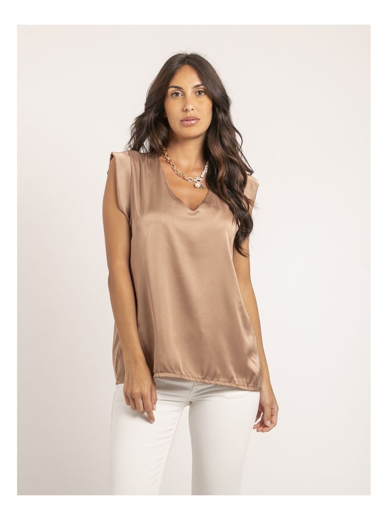 Top col V satin FIKA Beige - Kiabi