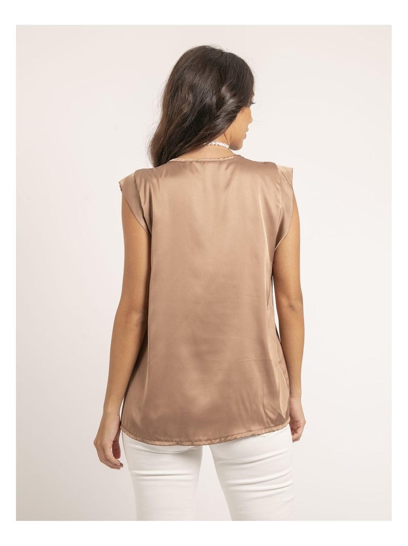 Top col V satin FIKA Beige - Kiabi