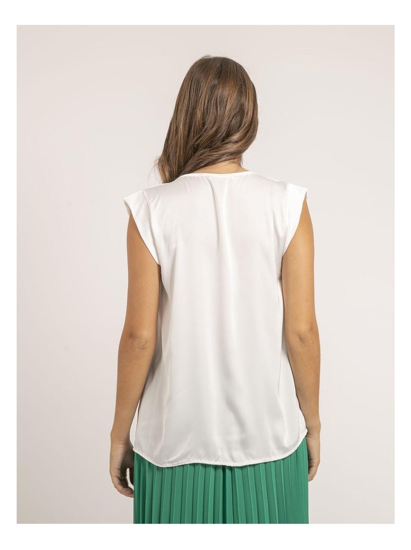 Top col V satin FIKA Blanc - Kiabi