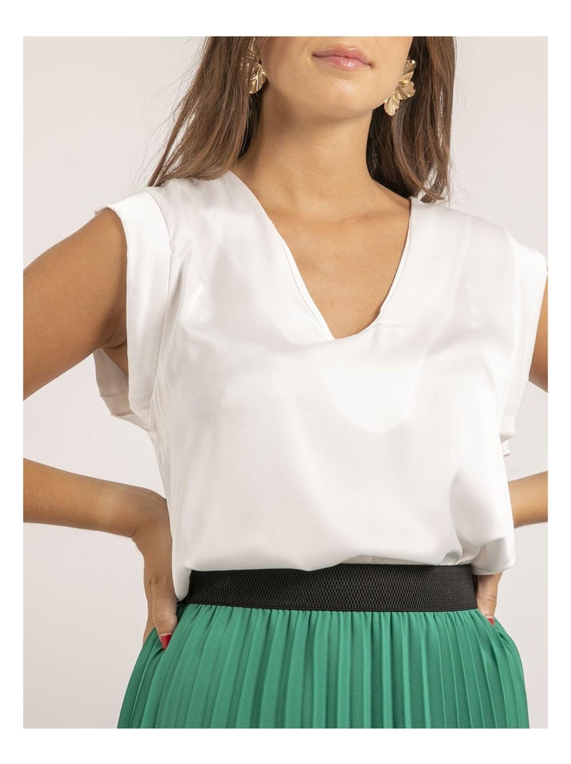 Top col V satin FIKA Blanc - Kiabi