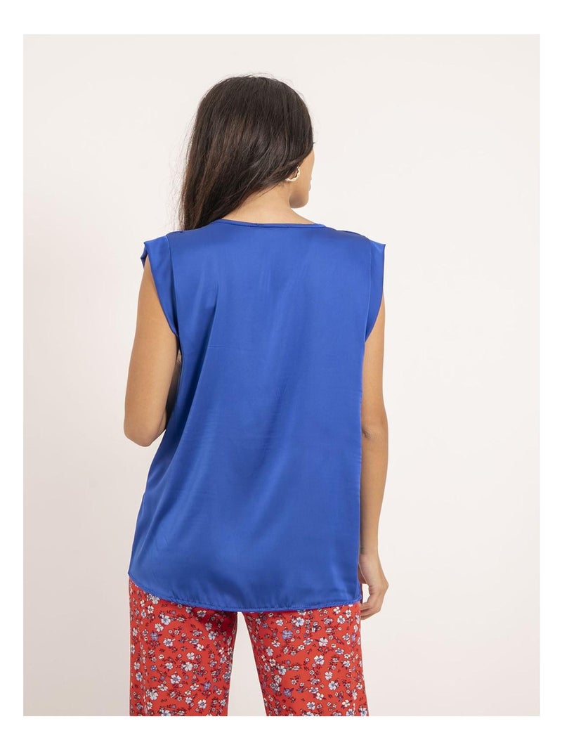 Top col V satin FIKA Bleu roi - Kiabi