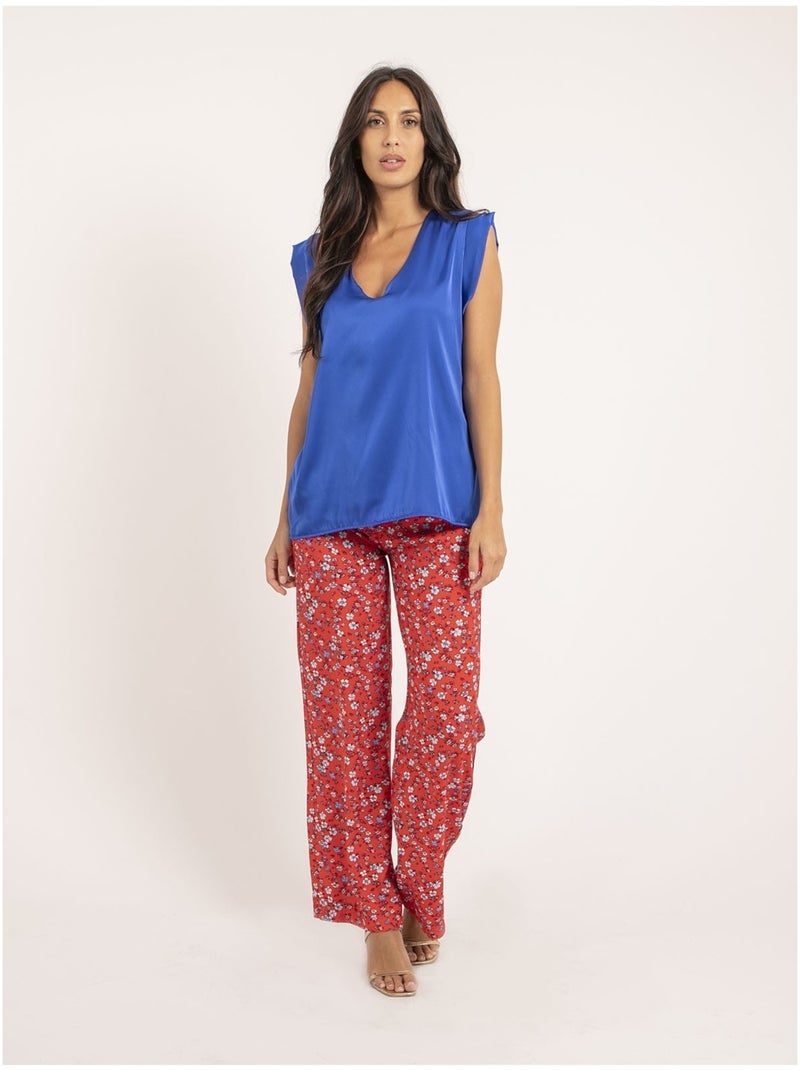 Top col V satin FIKA Bleu roi - Kiabi