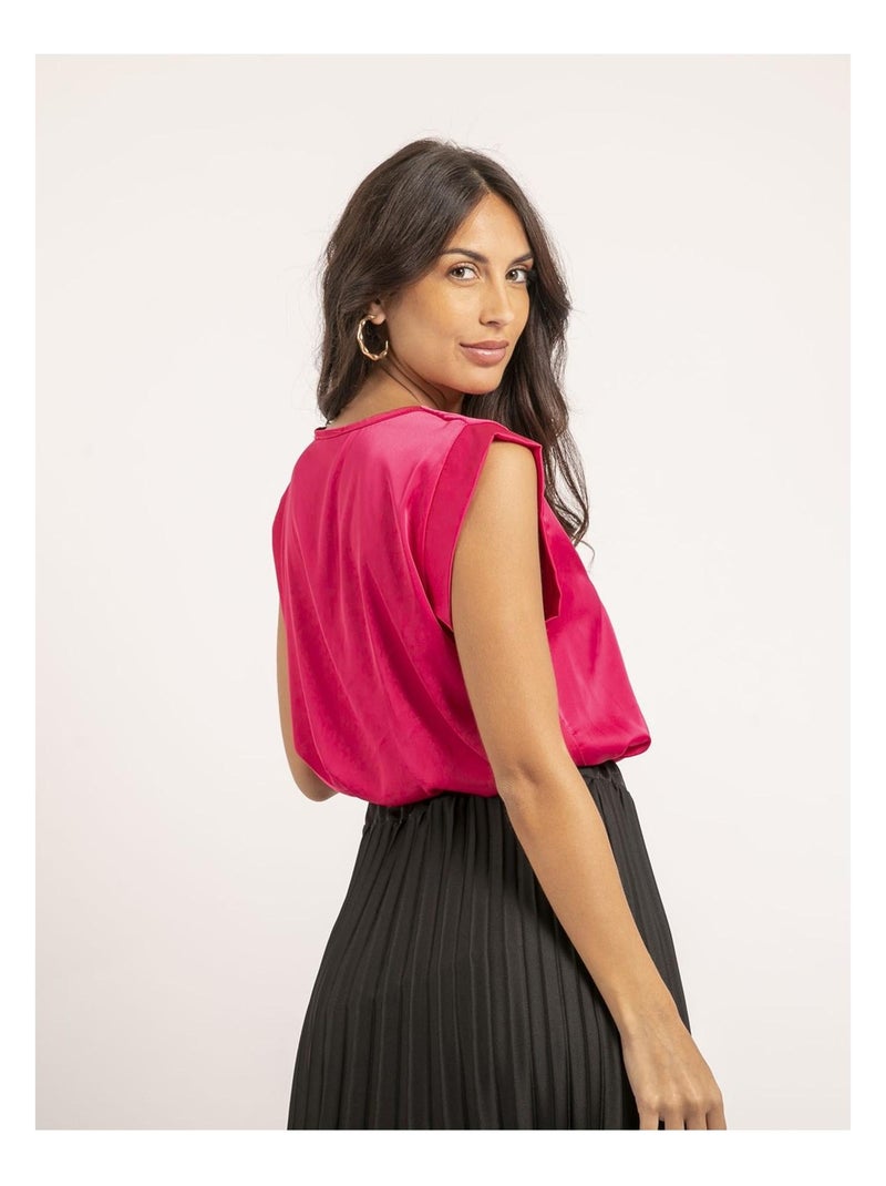 Top col V satin FIKA Rose - Kiabi